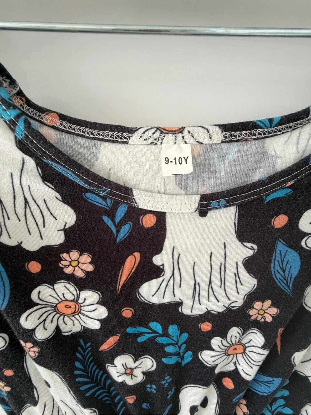 Girls Black Ghost & Floral Dress flower  spooky sweet Halloween festive